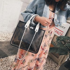 Plexi Quilted PVC Chain Turnlock Tote Smoke Gray